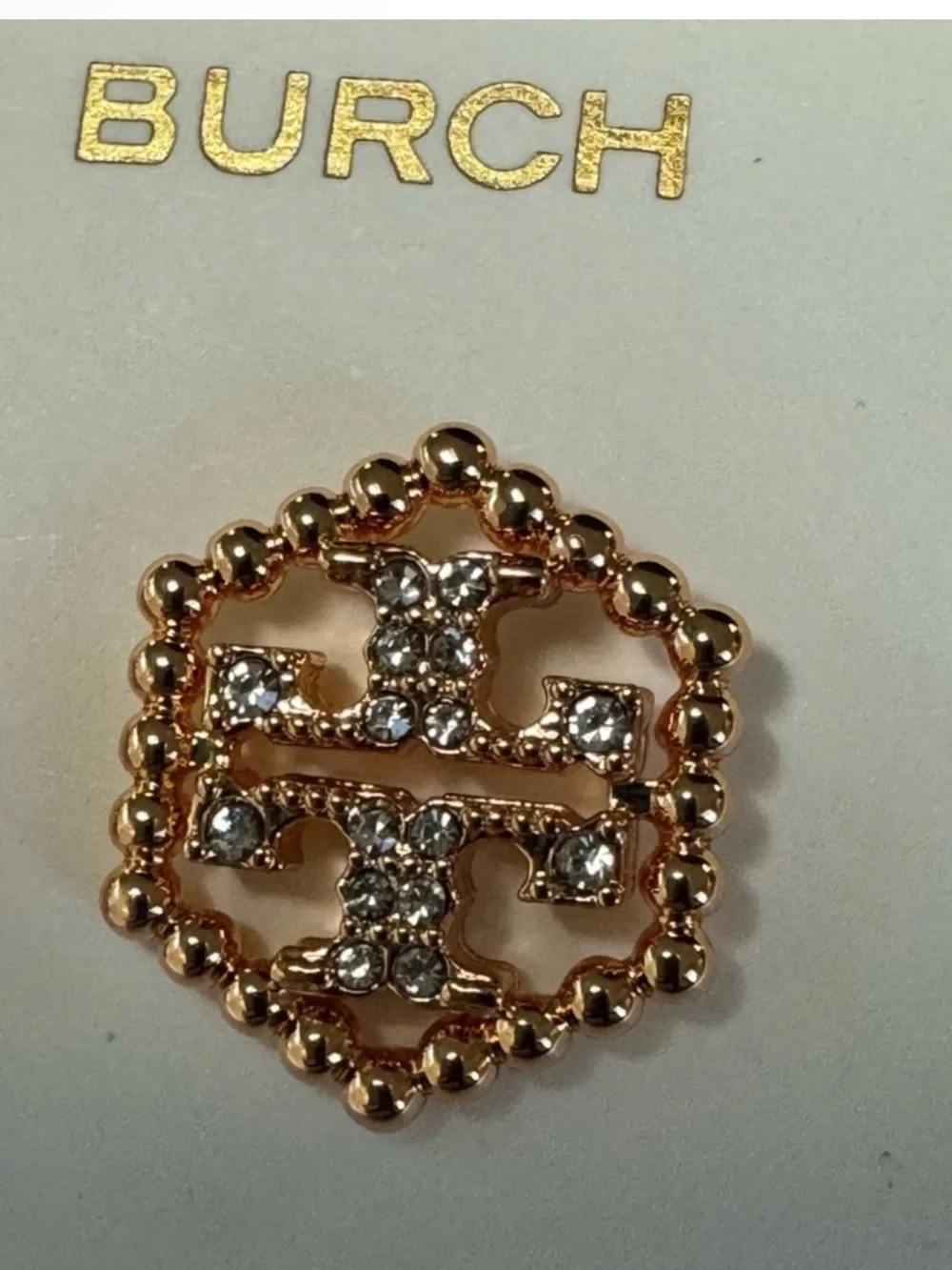 Tory Burch New Milgrain Hex Pavé Rose Gold Stud Earrings $139